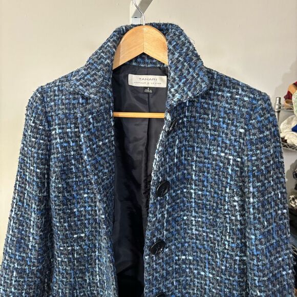 TAHARI size 6 Blue Tweed Jacket women’s Clueless Chanel blazer timeless wool - Picture 7 of 9